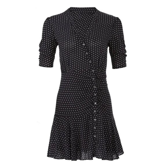 Free People Pippa Polka Dot Print Mini Dress Ruched Romantic Feminine Girly Boho - Picture 4 of 14
